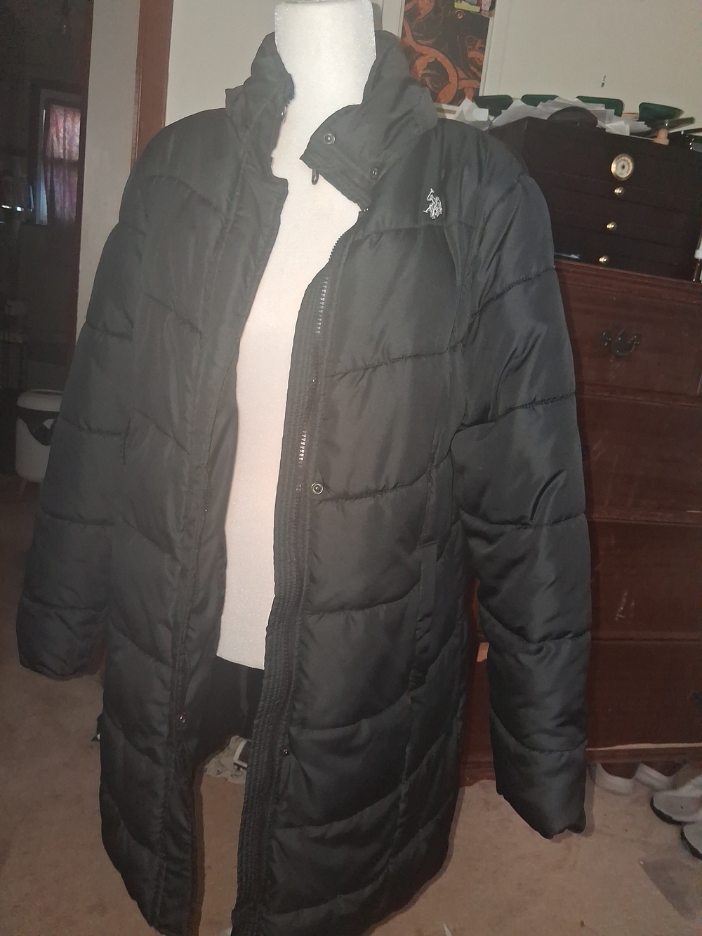 U.S. Polo Assn. Black Long Quilted Puffer Jacket